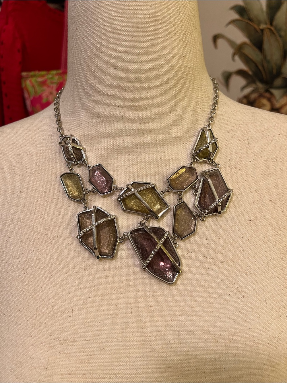 Jennifer Lopez Statement Geometric Multi-Stone Necklace with Crystals